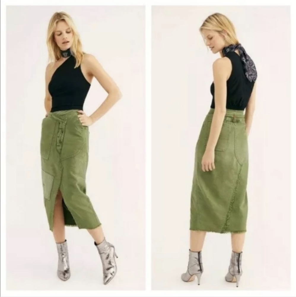 Free People Olive Green Midi Skirt